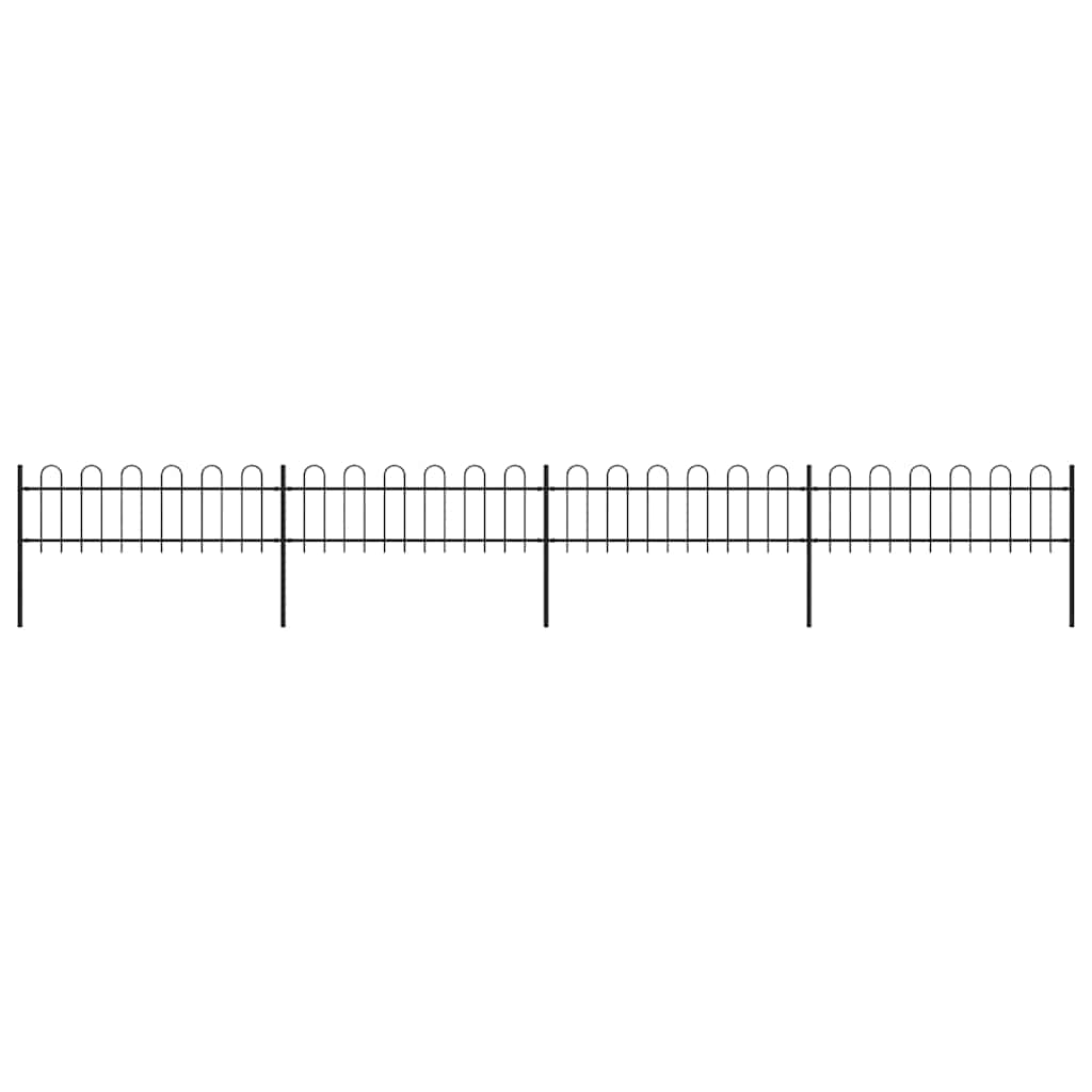 Garden Fence with Hoop Top Steel 281.3"x23.6" Black
