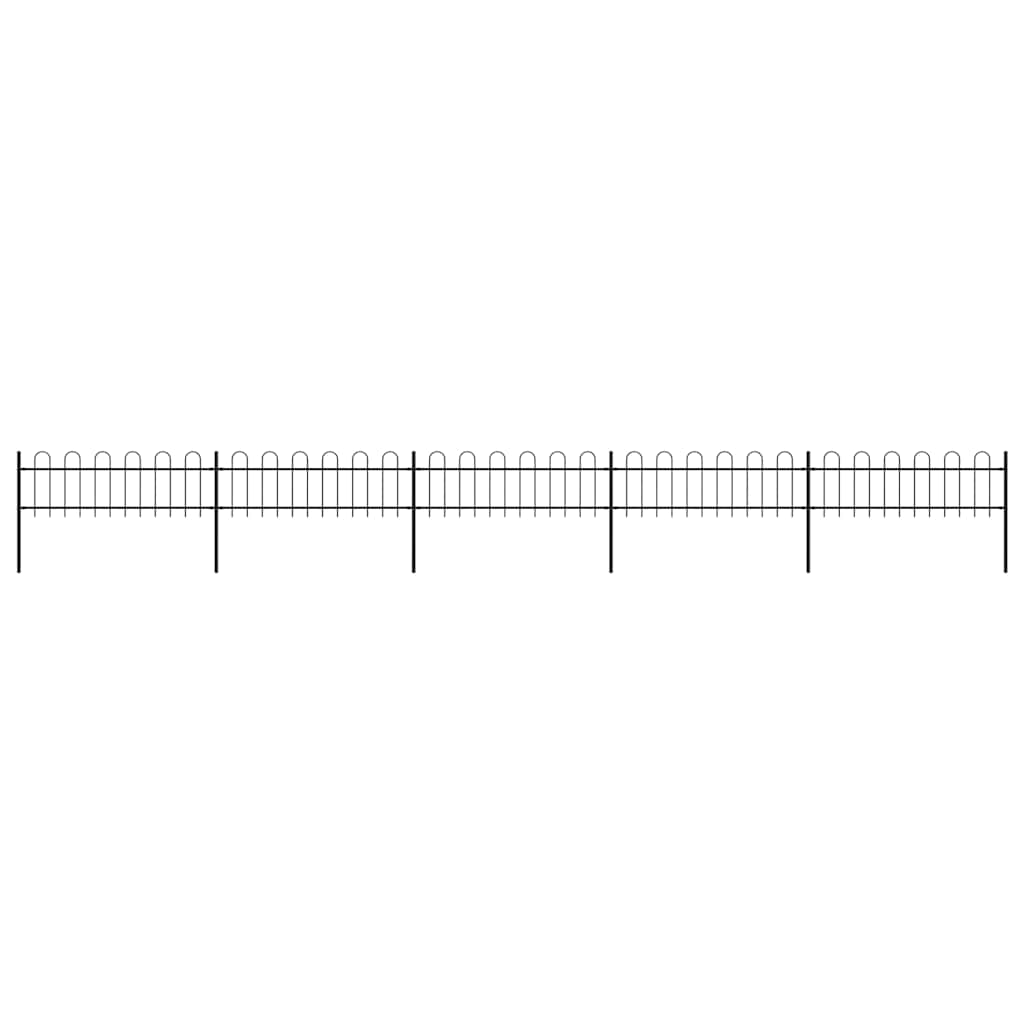Garden Fence with Hoop Top Steel 351.3"x23.6" Black