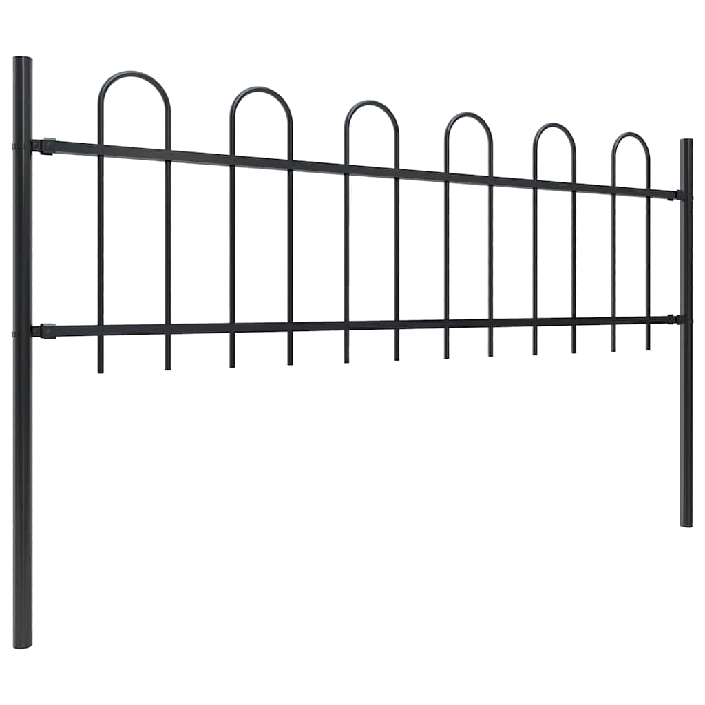 Garden Fence with Hoop Top Steel 421.3"x23.6" Black