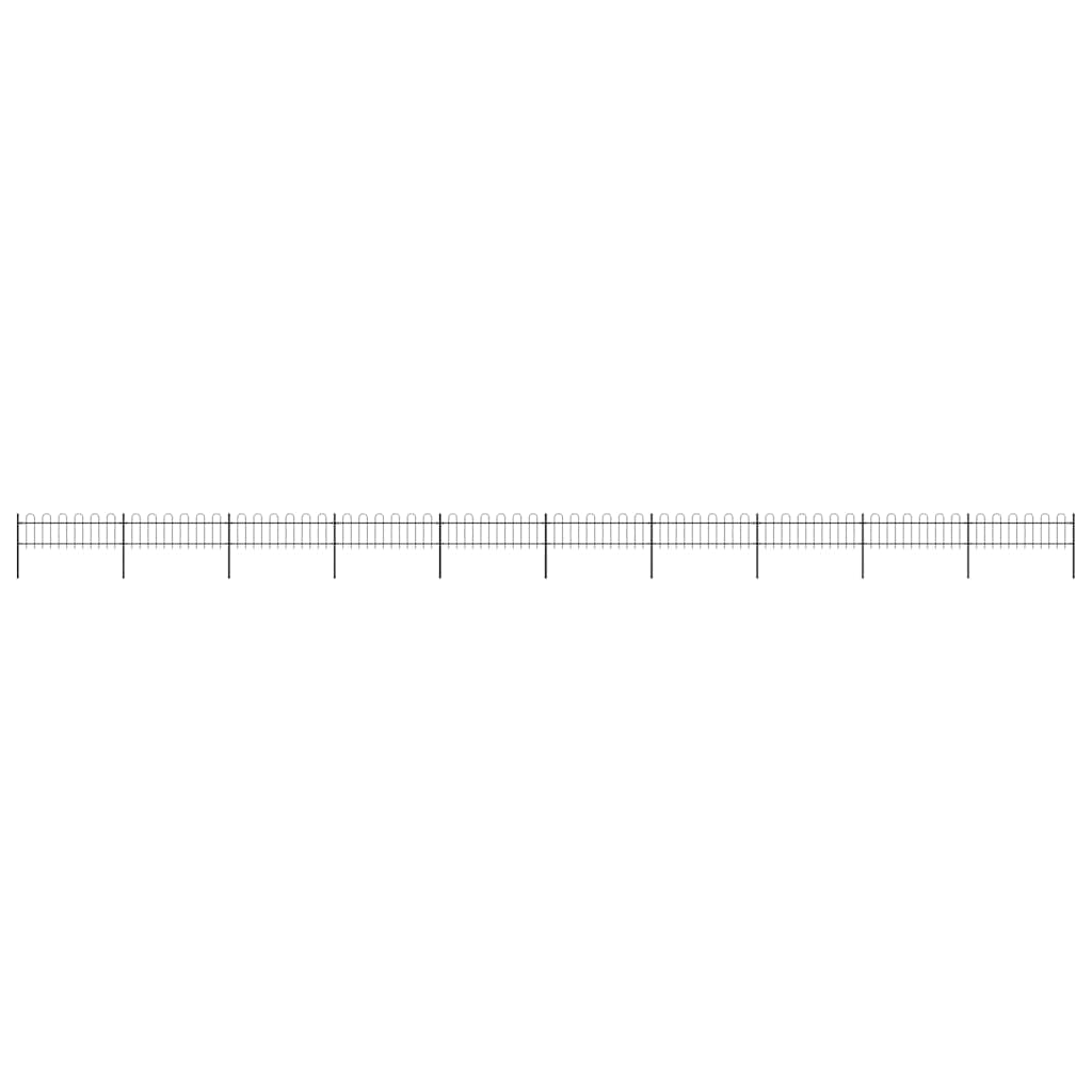Garden Fence with Hoop Top Steel 701.3"x23.6" Black