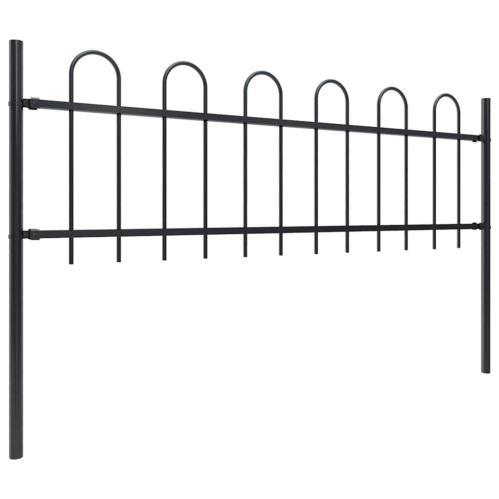 Garden Fence with Hoop Top Steel 701.3"x23.6" Black