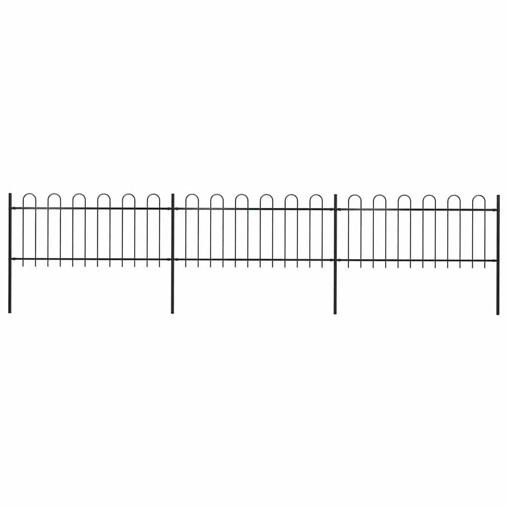 Garden Fence with Hoop Top Steel 211.4"x31.5" Black