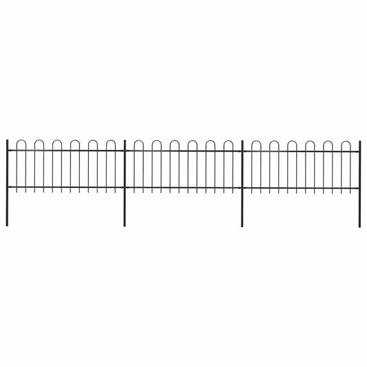 Garden Fence with Hoop Top Steel 211.4"x31.5" Black