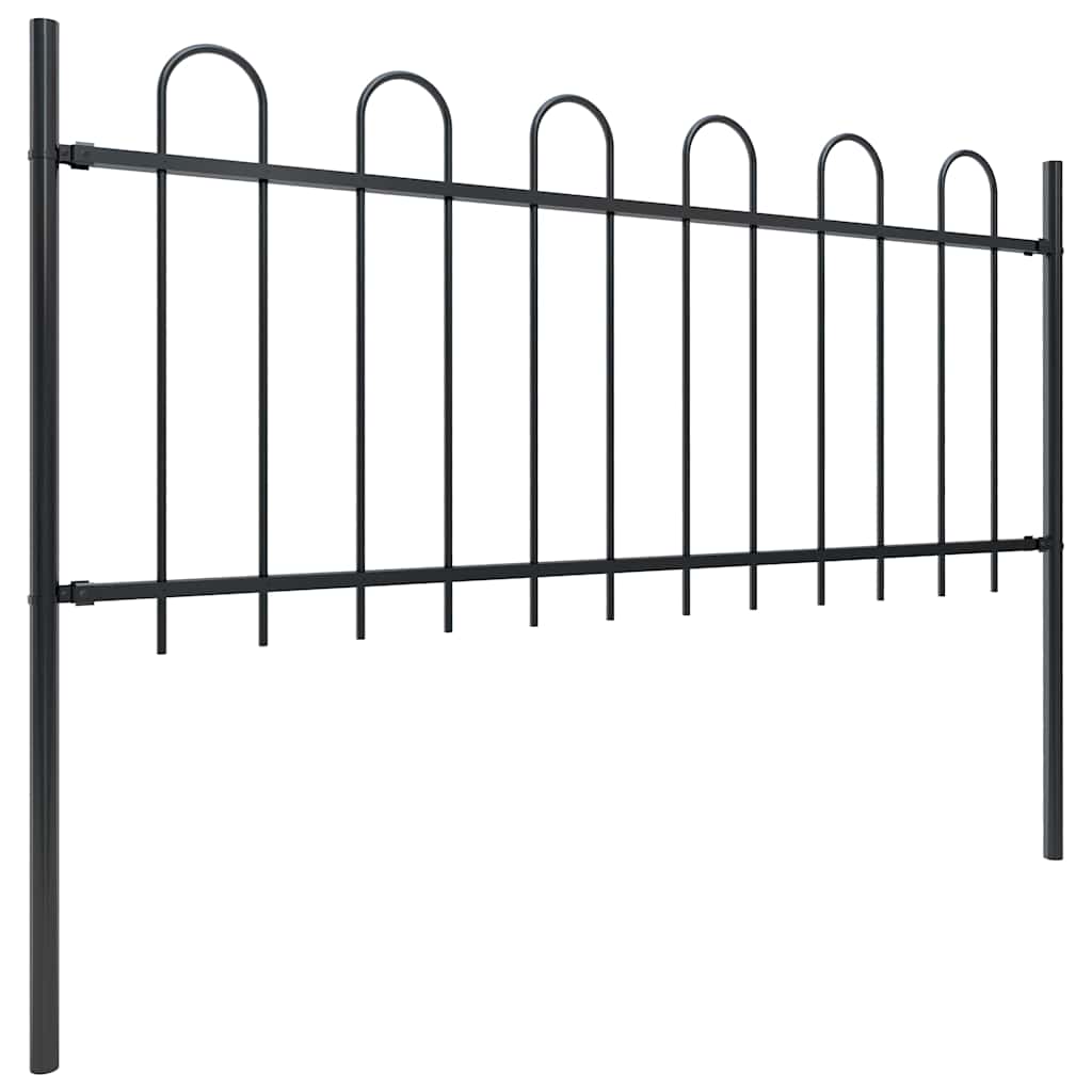 Garden Fence with Hoop Top Steel 211.4"x31.5" Black