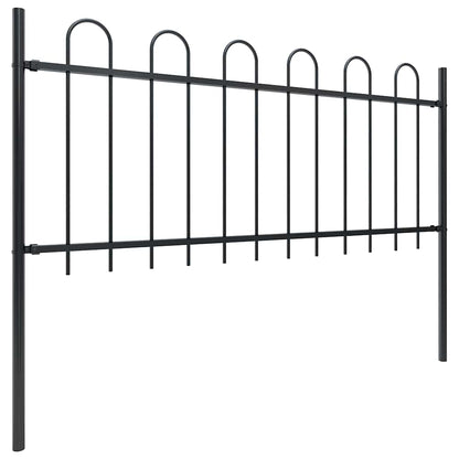 Garden Fence with Hoop Top Steel 211.4"x31.5" Black