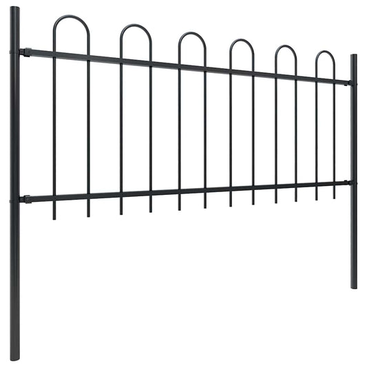 Garden Fence with Hoop Top Steel 211.4"x31.5" Black