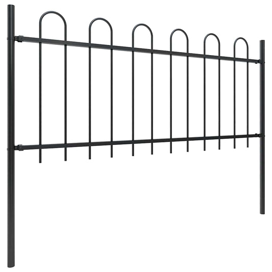Garden Fence with Hoop Top Steel 838x80 cm Black