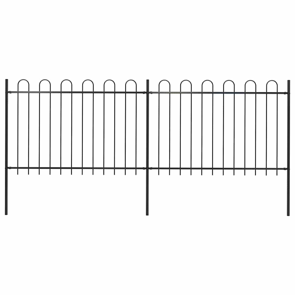 Garden Fence with Hoop Top Steel 141.3"x47.2" Black