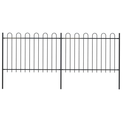 Garden Fence with Hoop Top Steel 3.4x1.2 m Black