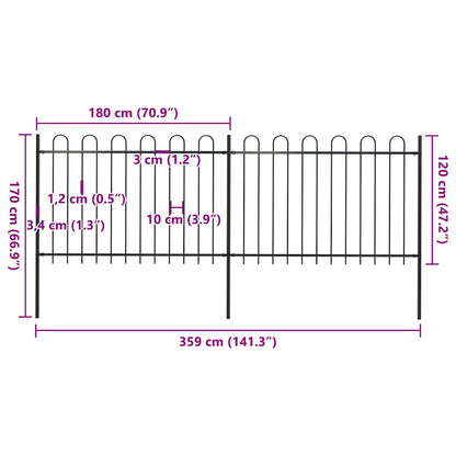 Garden Fence with Hoop Top Steel 141.3"x47.2" Black