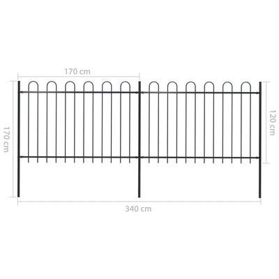 Garden Fence with Hoop Top Steel 3.4x1.2 m Black