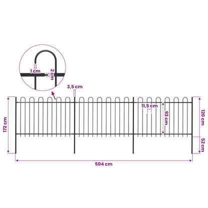 Garden Fence with Hoop Top Steel 198.4x47.2" Black