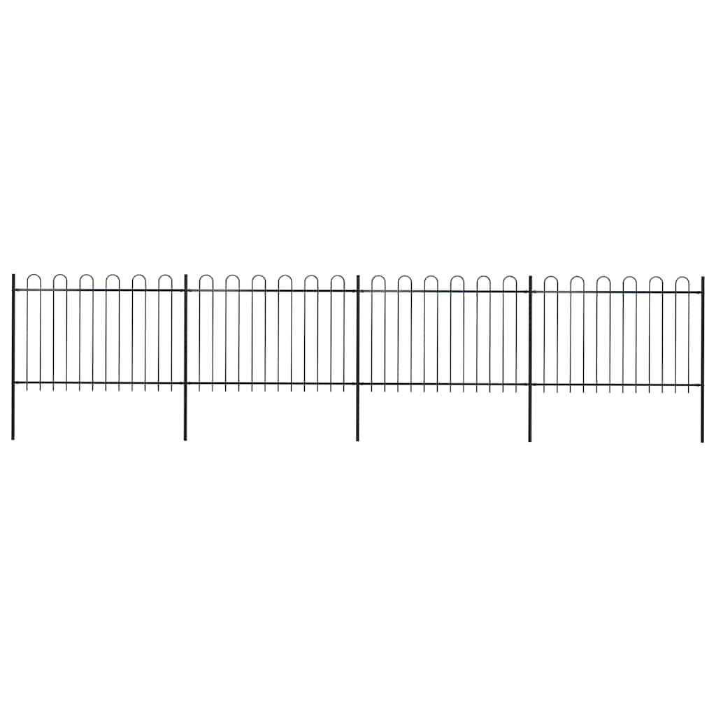 Garden Fence with Hoop Top Steel 281.3"x47.2" Black