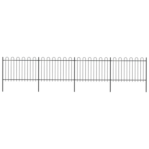 Garden Fence with Hoop Top Steel 6.8x1.2 m Black
