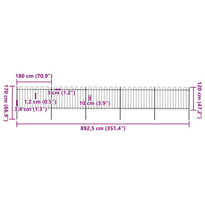 Garden Fence with Hoop Top Steel 351.3"x47.2" Black