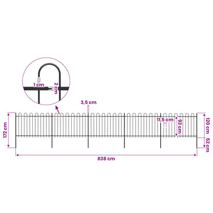 Garden Fence with Hoop Top Steel 329.9x47.2" Black