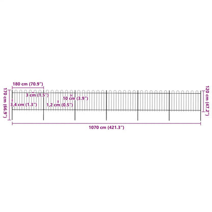 Garden Fence with Hoop Top Steel 421.3"x47.2" Black