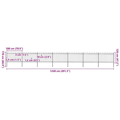 Garden Fence with Hoop Top Steel 491.3"x47.2" Black