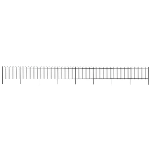 Garden Fence with Hoop Top Steel 13.6x1.2 m Black