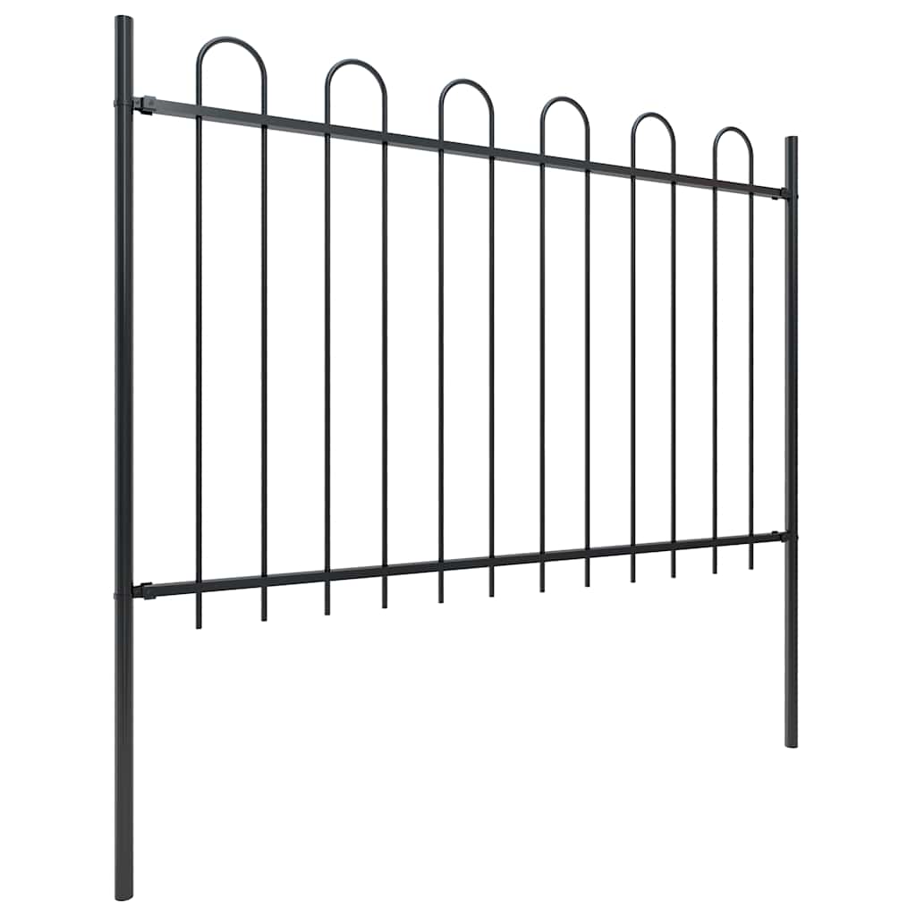Garden Fence with Hoop Top Steel 561.4"x47.2" Black