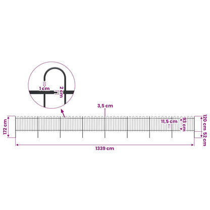 Garden Fence with Hoop Top Steel 1339x120 cm Black