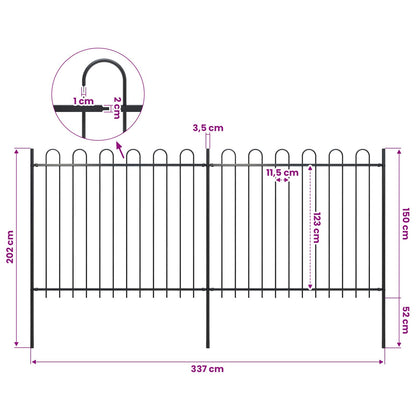Garden Fence with Hoop Top Steel 132.7x59.1" Black