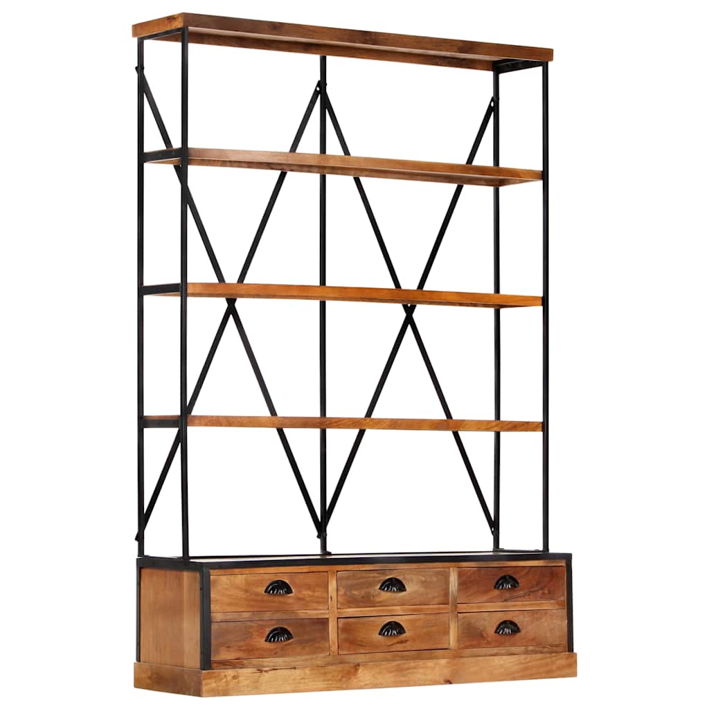 284423 vidaXL 4-Tier Bookcase with 6 Drawers 122x36x181 cm Solid Mango Wood