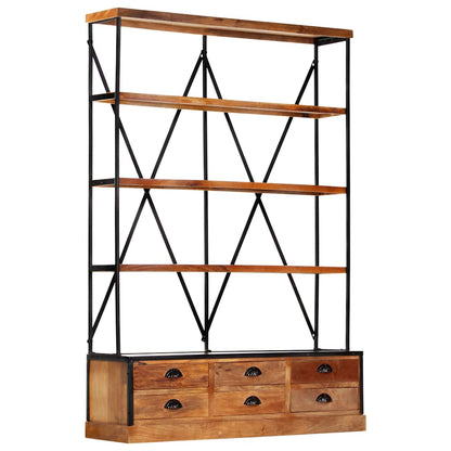 284423 vidaXL 4-Tier Bookcase with 6 Drawers 122x36x181 cm Solid Mango Wood