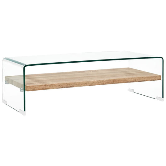 Coffee Table | Clear and Oak | Tempered Glass and MDF | 98x45x31 cm