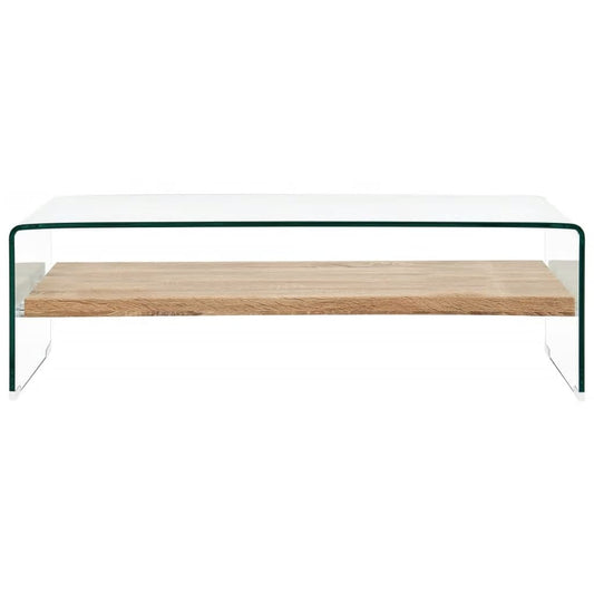 Coffee Table | Clear and Oak | Tempered Glass and MDF | 98x45x31 cm