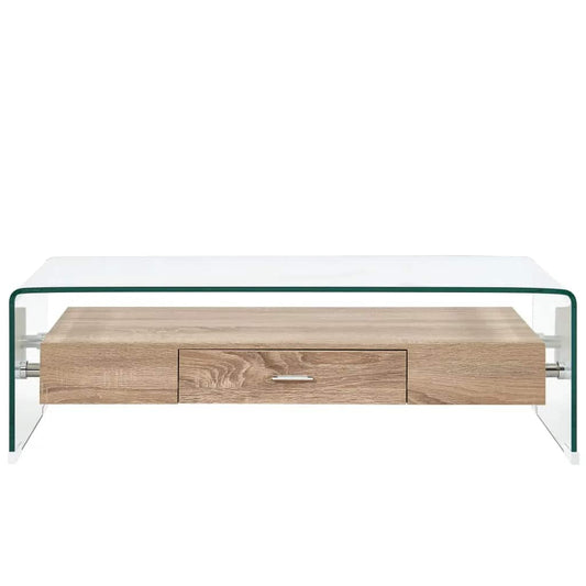 Coffee Table | Clear and Oak | Tough Glass and MDF | Sturdy