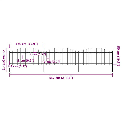 Garden Fence with Spear Top Steel 537x75 cm Black