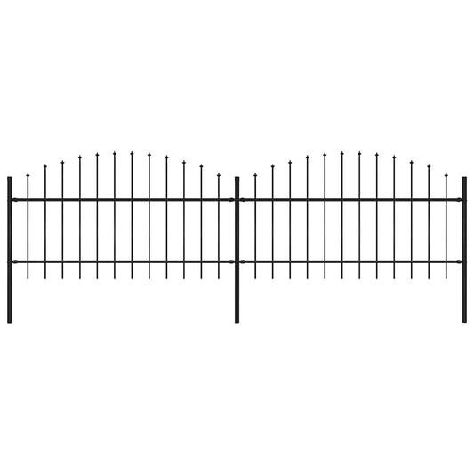 Garden Fence with Spear Top Steel 337x125 cm Black