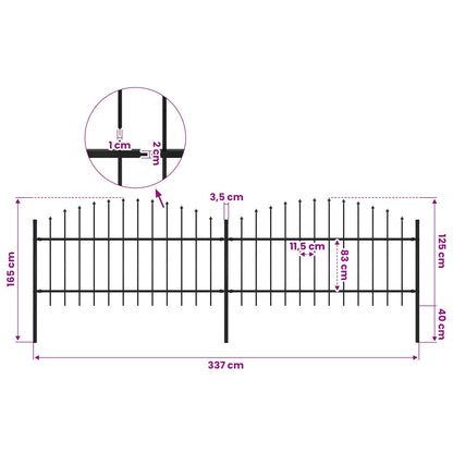 Garden Fence with Spear Top Steel 337x125 cm Black