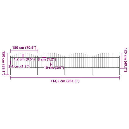 Garden Fence with Spear Top Steel 714.5x150 cm Black