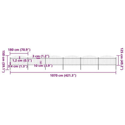 Garden Fence with Spear Top Steel 1070x150 cm Black