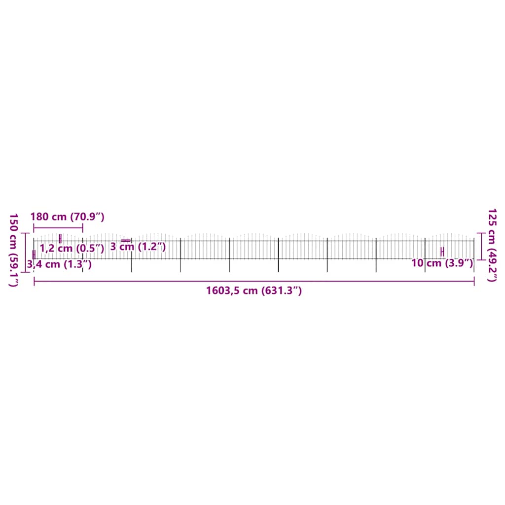 Garden Fence with Spear Top Steel 1603.5x150 cm Black