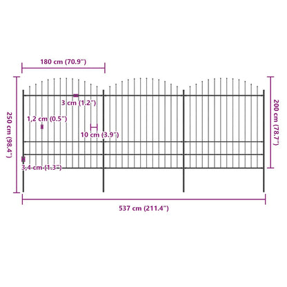 Garden Fence with Spear Top Steel 537x200 cm Black