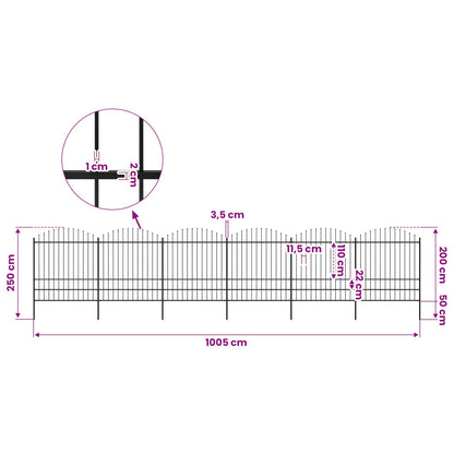 Garden Fence with Spear Top Steel 1005x200 cm Black