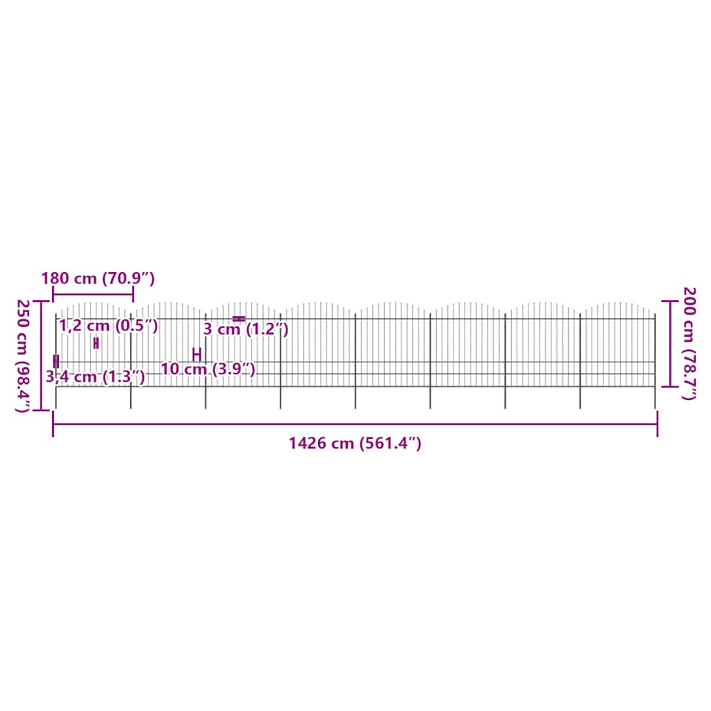 Garden Fence with Spear Top Steel 1426x200 cm Black