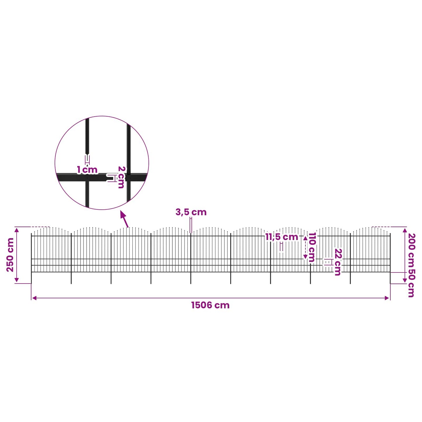 Garden Fence with Spear Top Steel 1506x200 cm Black