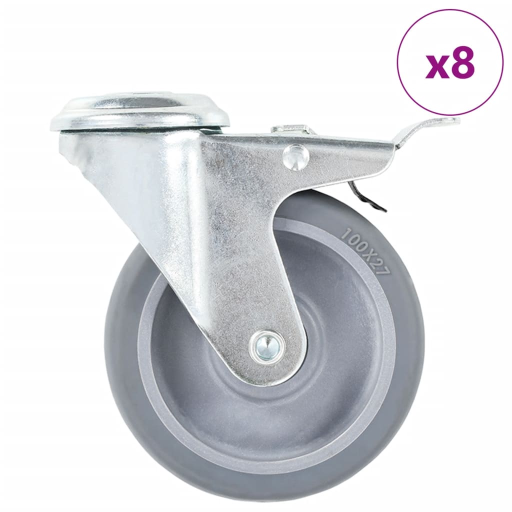 8 pcs Bolt Hole Swivel Casters 100 mm