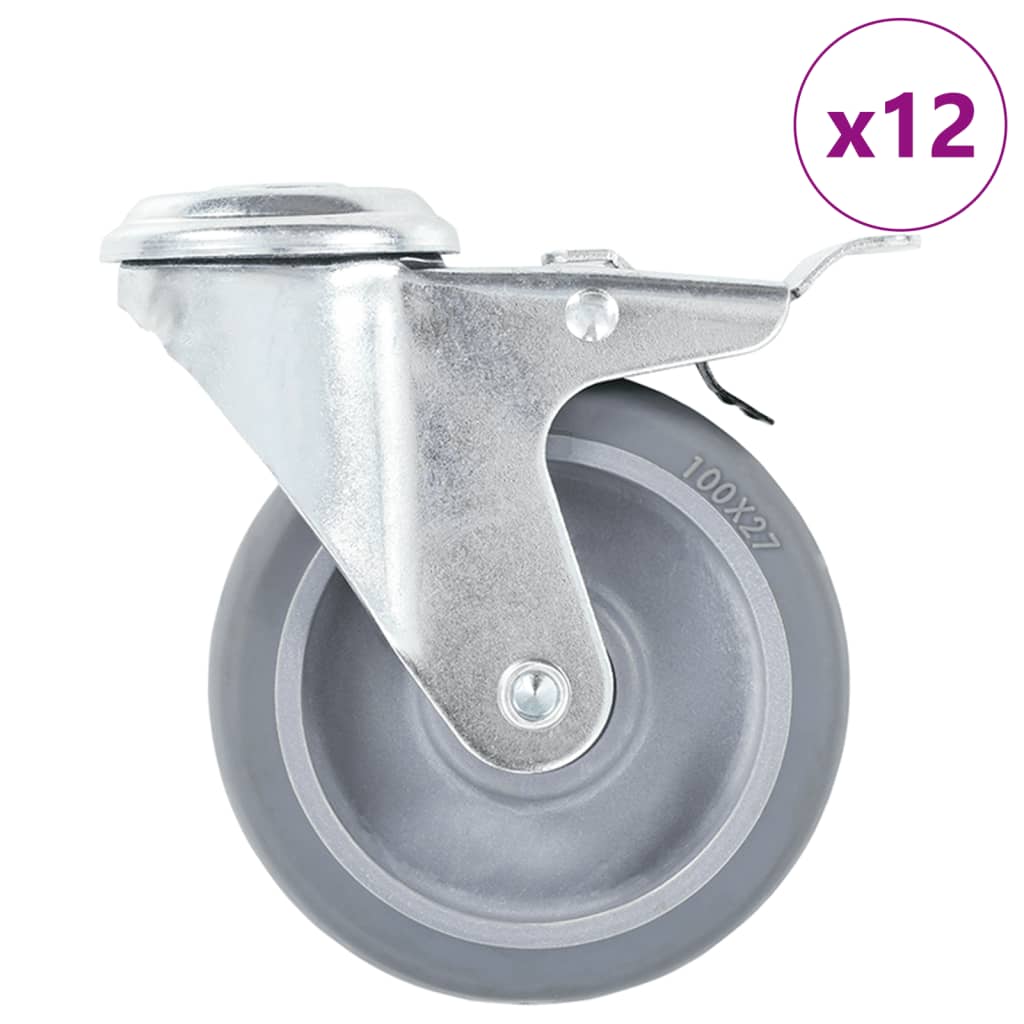 12 pcs Bolt Hole Swivel Casters 100 mm