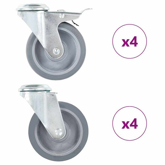8 pcs Bolt Hole Swivel Casters 100 mm