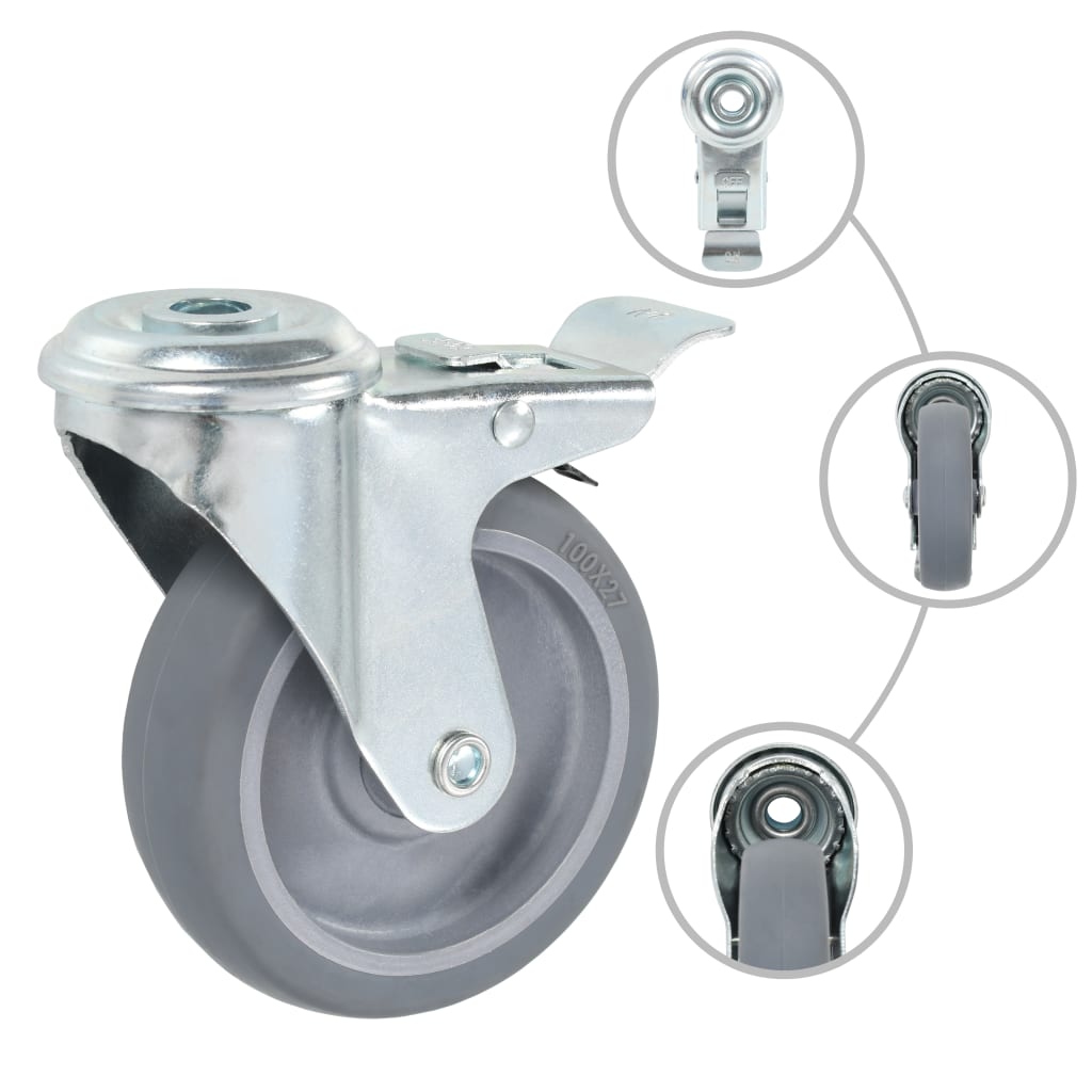 8 pcs Bolt Hole Swivel Casters 100 mm