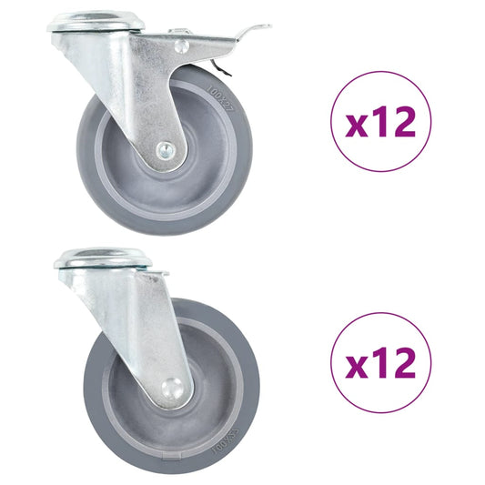 24 pcs Bolt Hole Swivel Casters 100 mm