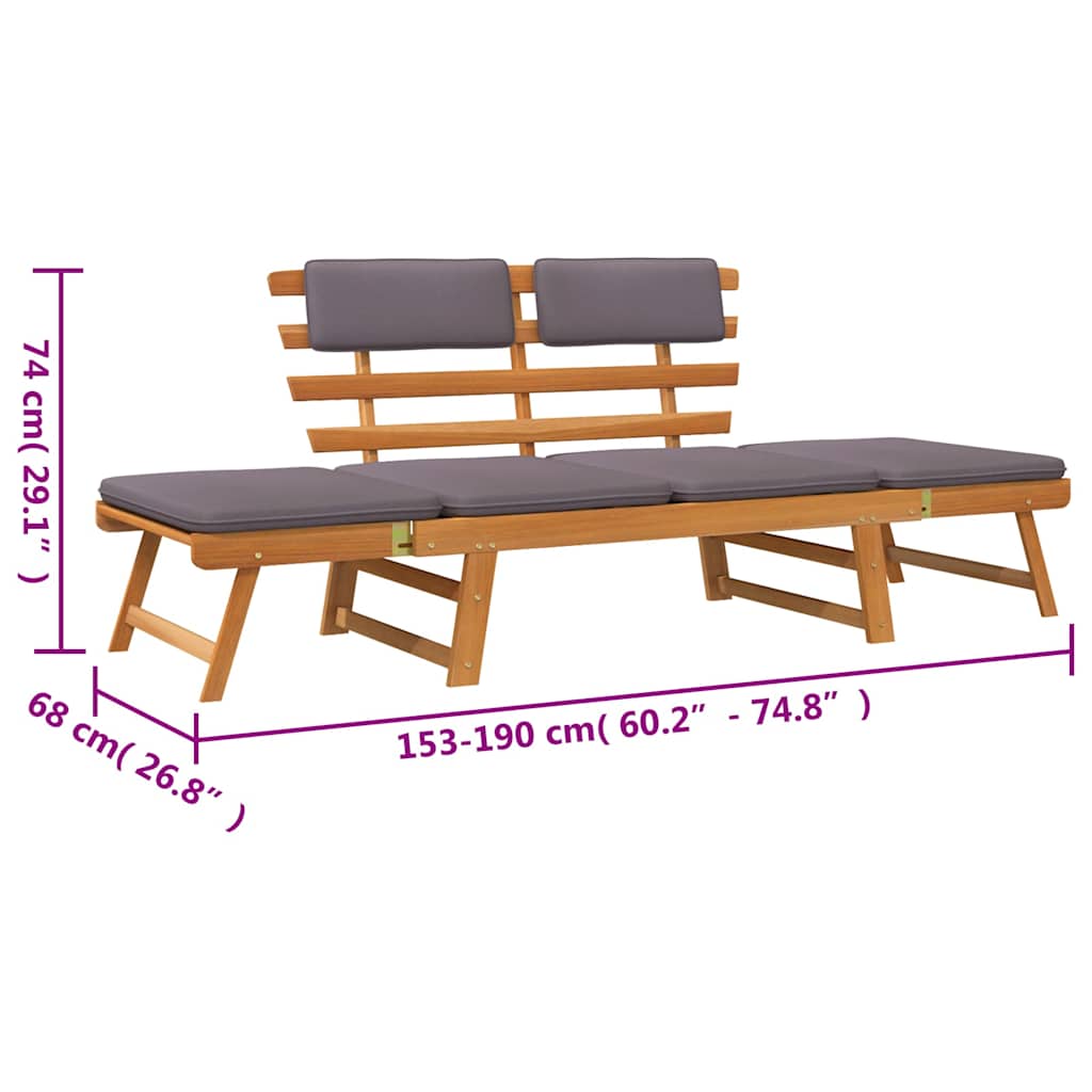 2-in-1 Patio Daybed with Cushion 74.8" Solid Acacia Wood