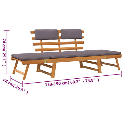 2-in-1 Patio Daybed with Cushion 74.8" Solid Acacia Wood