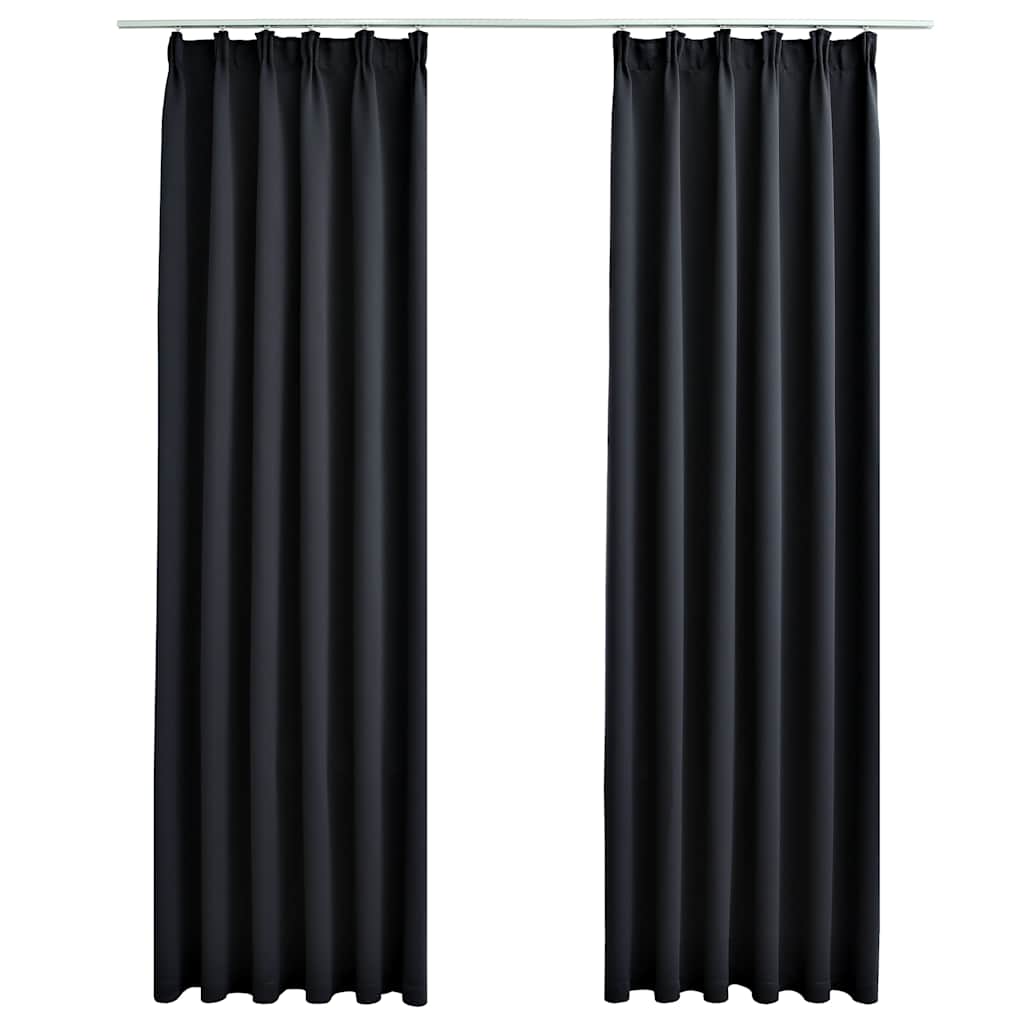 134414 vidaXL Blackout Curtains with Hooks 2 pcs Black 140x175 cm