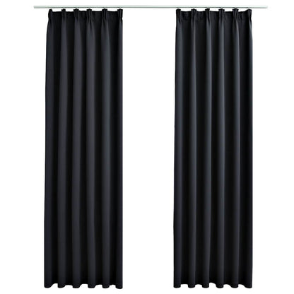 134414 vidaXL Blackout Curtains with Hooks 2 pcs Black 140x175 cm